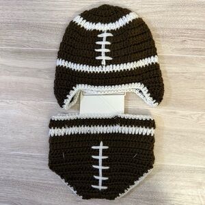 Newborn Football Crochet Hat & Diaper Cover Set 0-9M Photo Prop Outfit — New